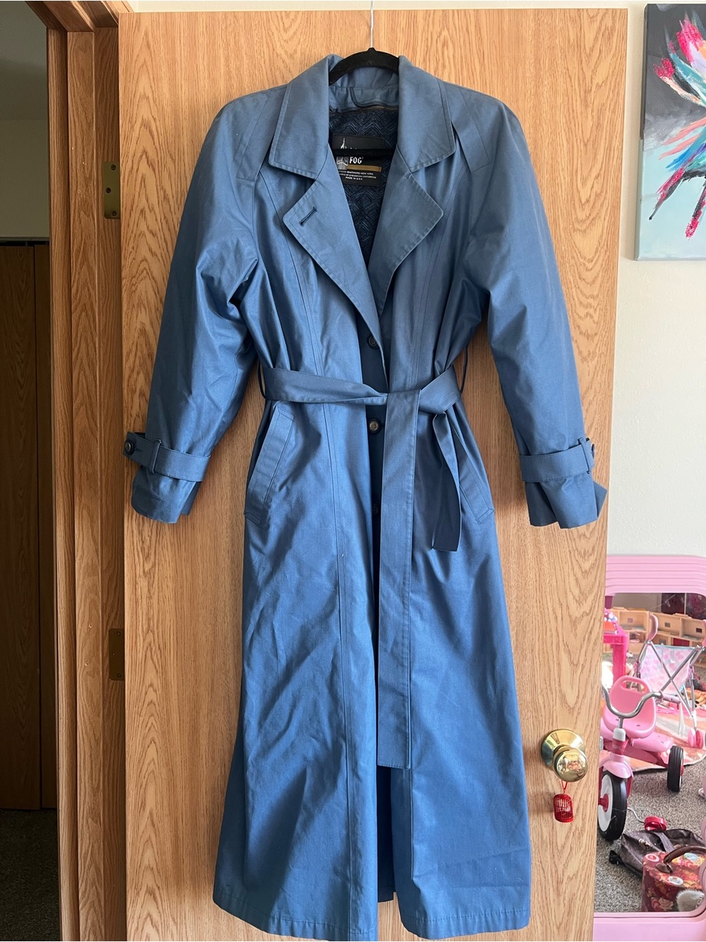 Vintage London Fog Blue Women's Trench Coat with Waist Belt